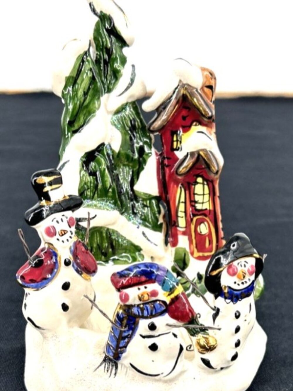 Blue Sky Snow Family Tea Light Candle Holder 2002 Ceramic 5"
